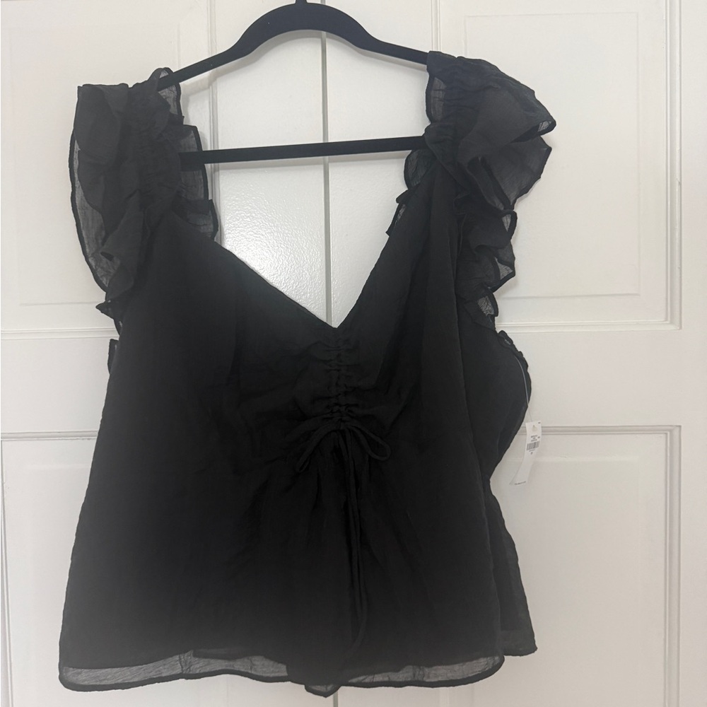 Old Navy Black Ruffle Strap V-Neck Blouse